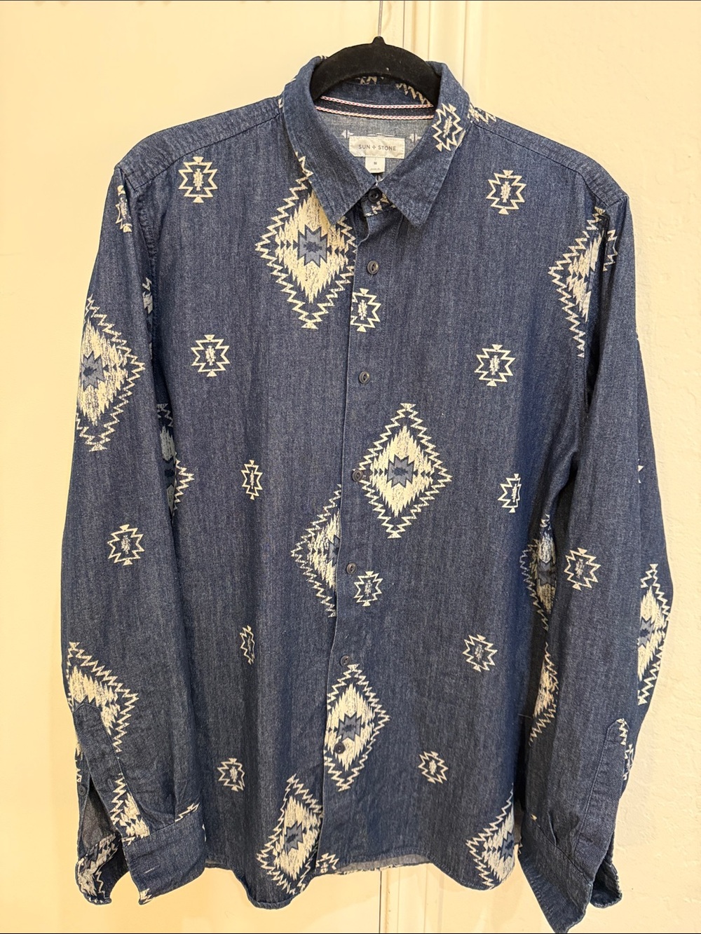 Sun + Stone Denim- Western Button-Down Shirt - Blue & White
